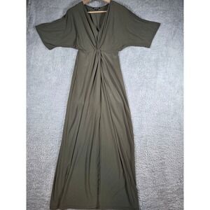 Express Olive Green Twist Front Maxi Dress V-Neck Kimono Sleeve Front Slit